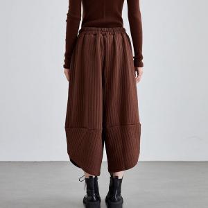 Mid-Calf Brown Cotton Wide Leg Pants