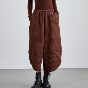 Mid-Calf Brown Cotton Wide Leg Pants