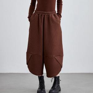 Mid-Calf Brown Cotton Wide Leg Pants