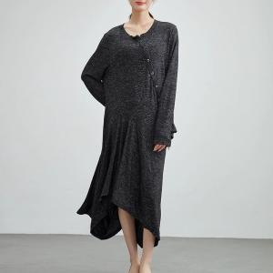 Slanted Buttons Asymmetrical Gray Dress