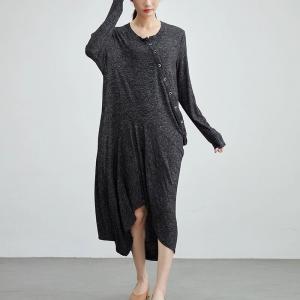 Slanted Buttons Asymmetrical Gray Dress