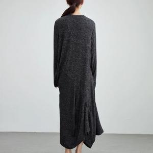 Slanted Buttons Asymmetrical Gray Dress