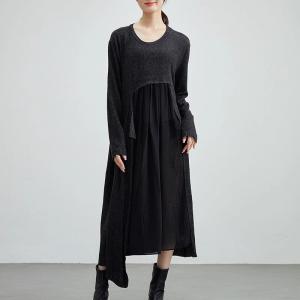 Asymmetrical Knitted Cotton Casual Modest Dress