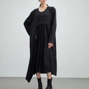 Asymmetrical Knitted Cotton Casual Modest Dress