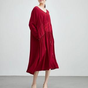 Boho Chic Tassel Red Embroidered Dress