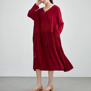Boho Chic Tassel Red Embroidered Dress
