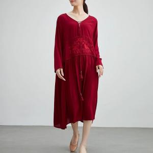 Boho Chic Tassel Red Embroidered Dress