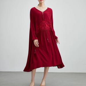 Boho Chic Tassel Red Embroidered Dress
