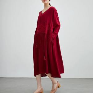 Boho Chic Tassel Red Embroidered Dress