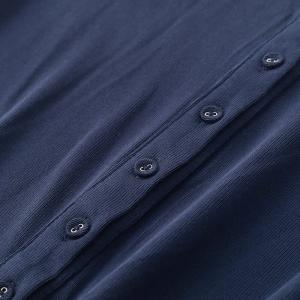 Mock Neck Slanted Buttons Blue Knitted Dress