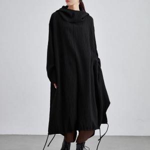 Large Size Modest Black Hooded Cocoon Dress