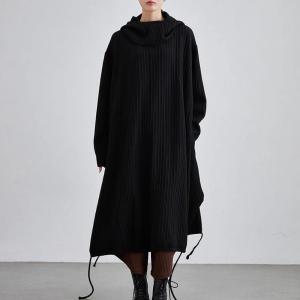 Large Size Modest Black Hooded Cocoon Dress