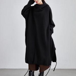 Large Size Modest Black Hooded Cocoon Dress