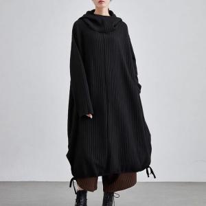 Large Size Modest Black Hooded Cocoon Dress