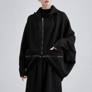 Zip Decoration Black Short Hooded Jacket