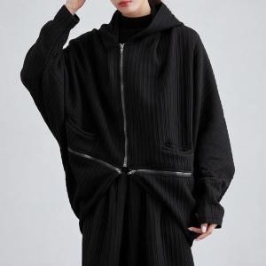 Zip Decoration Black Short Hooded Jacket