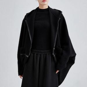 Zip Decoration Black Short Hooded Jacket