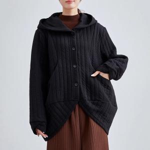 Button Down Black Hooded Short Jacket Cardigan