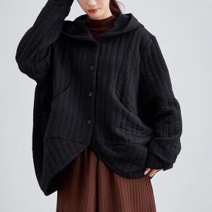 Button Down Black Hooded Short Jacket Cardigan