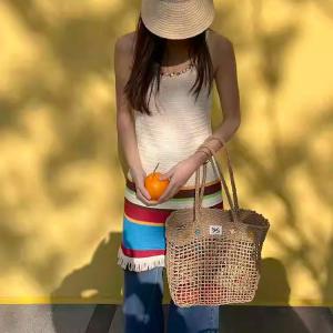 Handwoven Wicker Tote Bag Beach Vacation Picnic Shoulder Basket