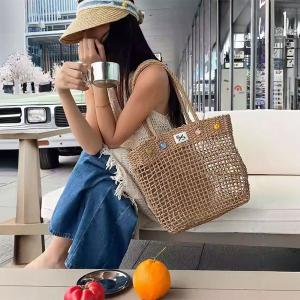 Handwoven Wicker Tote Bag Beach Vacation Picnic Shoulder Basket