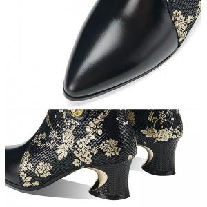 Oriental Style Pointed Toe Leather Ankle Boots