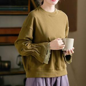 Lace Flare Sleeves Oversized Cotton Sweatshirt