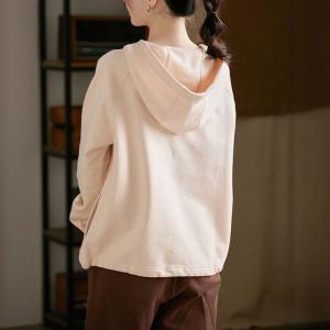 Fleeced Lining Flowers Embroidered Hoodie