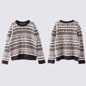 Copenhagen Style Coffee Crew Neck Wool Fair Isle Sweater
