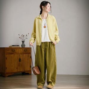 High Rise Baggy Corduroy Carrot Pants for Women