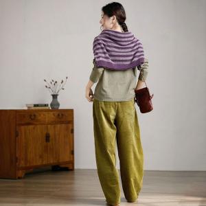 High Rise Baggy Corduroy Carrot Pants for Women