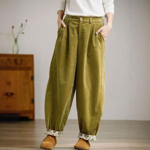High Rise Baggy Corduroy Carrot Pants for Women