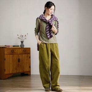 High Rise Baggy Corduroy Carrot Pants for Women