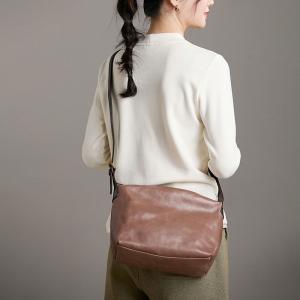 Cowhide Leather Coffee Handmade Hobo Bag