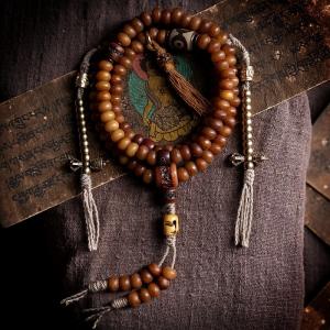 Natural Tibetan Yak Bone 108 Mala Bead Prayer Bracelet Necklace