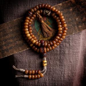 Natural Tibetan Yak Bone 108 Mala Bead Prayer Bracelet Necklace