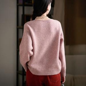 Crew Neck Pink Yak Wool Sweater