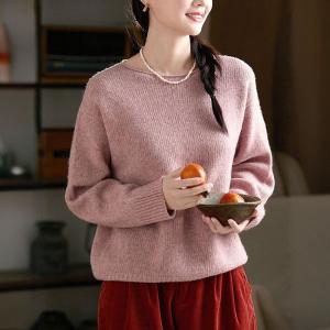 Crew Neck Pink Yak Wool Sweater