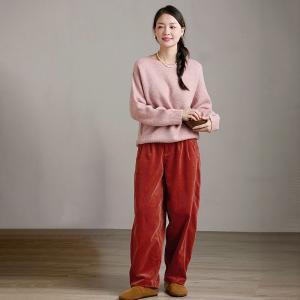 Crew Neck Pink Yak Wool Sweater