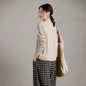 Linen Blend Knitted Apricot T-shirt