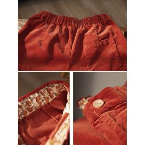 Floral Lining Red Corduroy Pants for Women