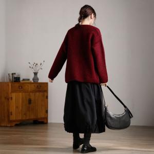 Single-Breasted Woolen Wine Red Short Coat