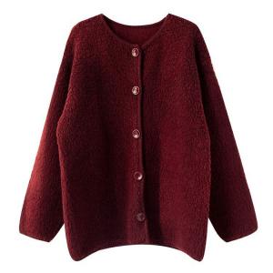 Single-Breasted Woolen Wine Red Short Coat