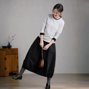 Black Modest Ruffled Cocoon Skirt