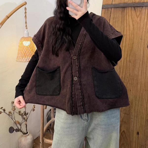 Casual 100% Cotton Short Sleeve V-Neck Bicolor Purple Dark Coffee Green comfy oversized slouchy lazy day ulzzang oriental