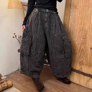 Vintage Wash Cotton Linen Baggy Wide Leg Pants