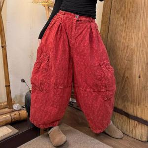 Vintage Wash Cotton Linen Baggy Wide Leg Pants