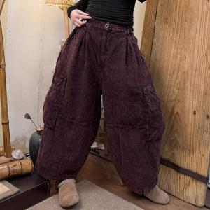 Vintage Wash Cotton Linen Baggy Wide Leg Pants