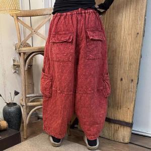 Vintage Wash Cotton Linen Baggy Wide Leg Pants