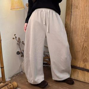 Fleeced Lining Cotton Wide Leg Sweatpants